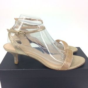 Pelle Moda Gold Crystal Heels with Ankle Strap